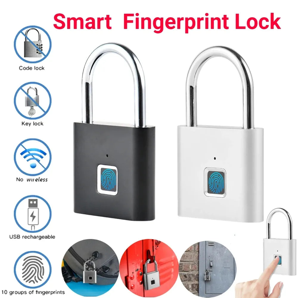 Biometric Fingerprint Padlock - Waterproof Keyless Security Lock with USB Rechargeable Feature for Home Use