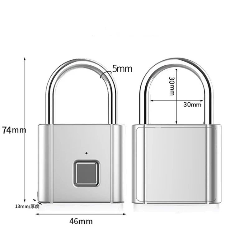 Biometric Fingerprint Padlock - Waterproof Keyless Security Lock with USB Rechargeable Feature for Home Use