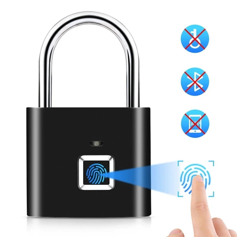 Biometric Fingerprint Padlock - Waterproof Keyless Security Lock with USB Rechargeable Feature for Home Use